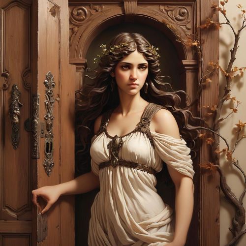 Roman goddess Cardea shown standing next to a door
