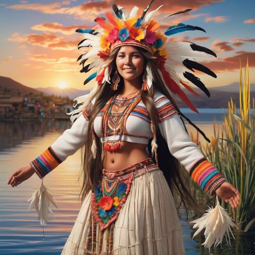Copacati_ depicted in mythic art as a serene lake deity symbolizing creation and abundance.
