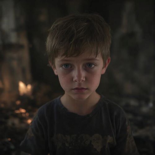 Crying Boy depicted in haunting mythic art symbolizing sorrow, mystery, and lingering folklore emotion.