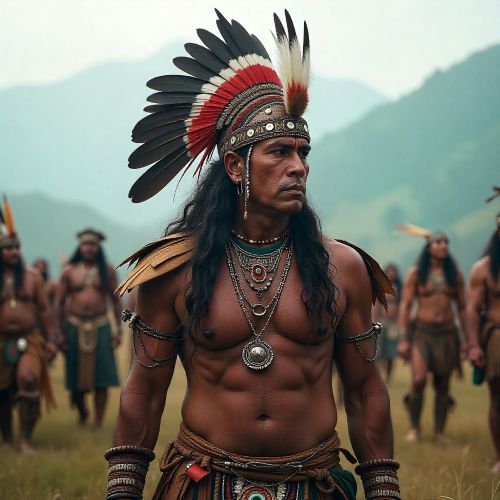 Tecún Umán in full K’iche’ warrior regalia before Curse of Fallen Resistance