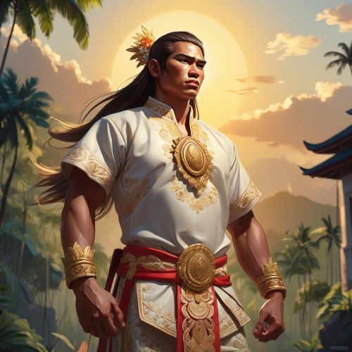 Datu Paubari depicted in traditional art as a wise tribal leader symbolizing guidance, strength, and cultural heritage.