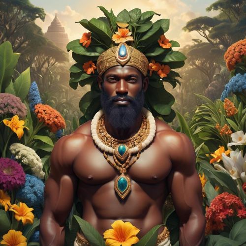 Dedun depicted in art as the Nubian god of incense and prosperity, exuding calm authority and sacred ritual symboli