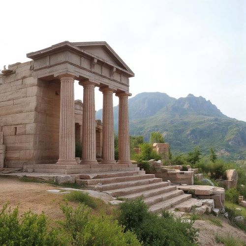 Delphi depicted in mythic art as an ancient sanctuary symbolizing prophecy, wisdom, and sacred heritage.
