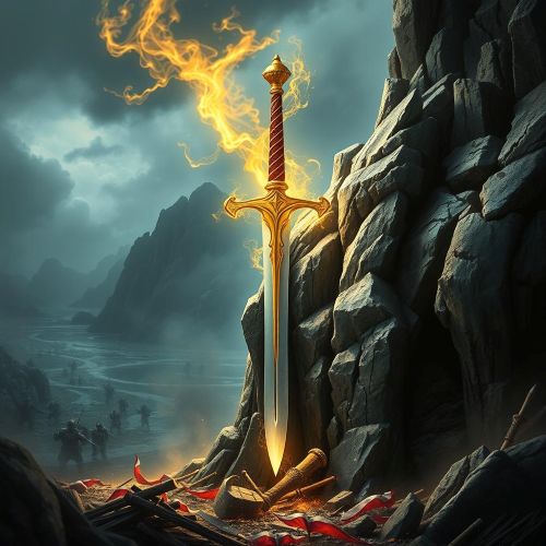 "Durandal, the legendary French sword, gleaming with intricate engravings and a heroic aura."