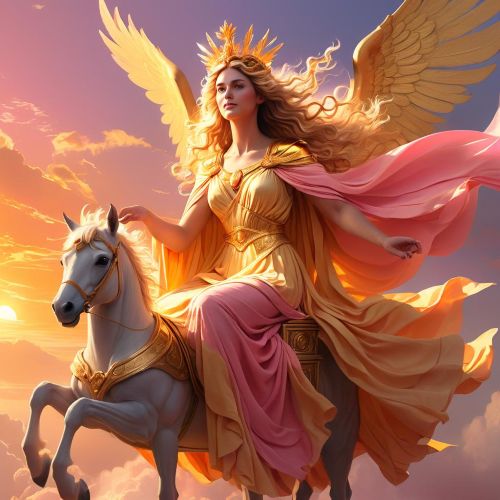 "Eos, the Goddess of the Dawn, rising with the sun and spreading light across the sky."