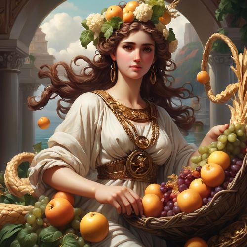 Fortuna depicted in flowing art as the goddess of luck and fortune, holding a wheel of fate.
