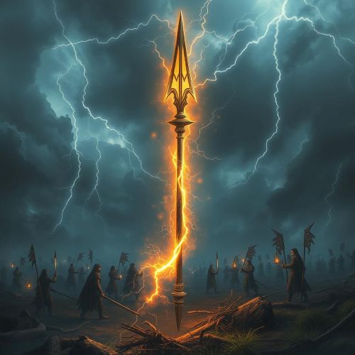Depiction of Gae Assail, the mythical lightning spear crackling with divine energy.