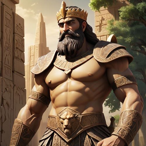 Giglamesh depicted in dynamic art as a heroic warrior king embodying strength, courage, and legendary conquest.