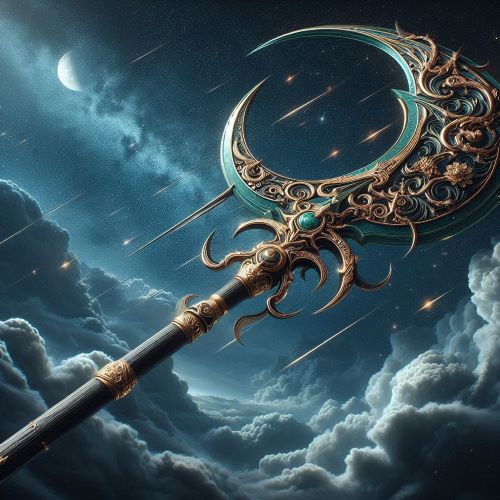 Green Dragon Crescent Blade illustrated in mythic art as a legendary weapon symbolizing strength, loyalty, and martial mastery.