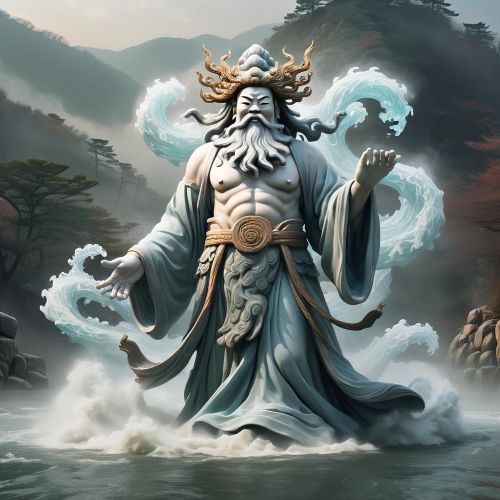 Mythological depiction of Habaek, the Korean god of rivers.