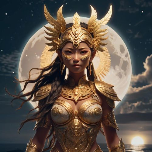 Illustration of Haliya, the radiant moon goddess from Bicolano mythology, shining in the night sky.