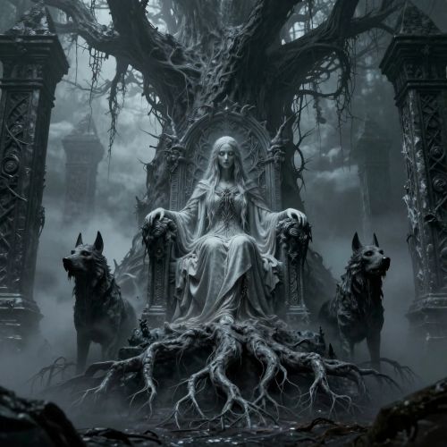Helheim : The Norse Realm of the Dead Beyond Valhalla Helheim beneath the roots of Yggdrasil, icy mist swirling through a vast shadowed underworld,