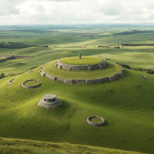 Hill of Tara depicted in mythic art as an ancient ceremonial site symbolizing kingship, sacred heritage, and Celtic tradition.