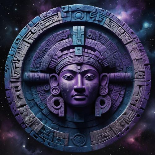 Hunab Ku depicted in cosmic art as the central Mayan deity symbolizing unity, creation, and the balance of the universe.