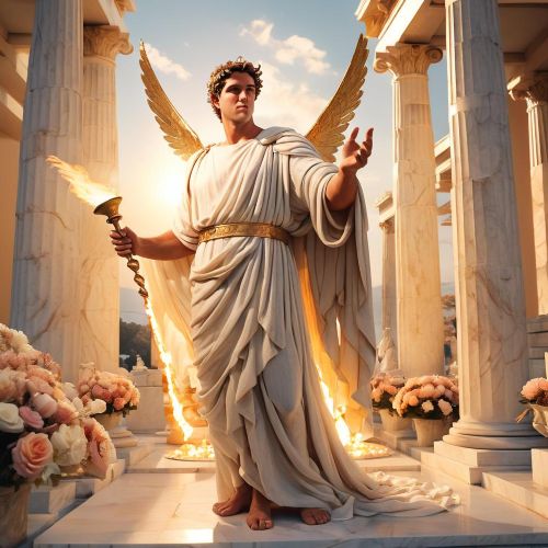 Hymenaios depicted as a graceful divine figure symbolizing marriage, sacred union, and joyful ceremony
