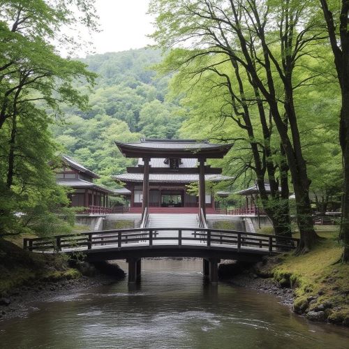 Ise Grand Shrine depicted in mythic art as a sacred Shinto shrine symbolizing purity, renewal, and divine presenc