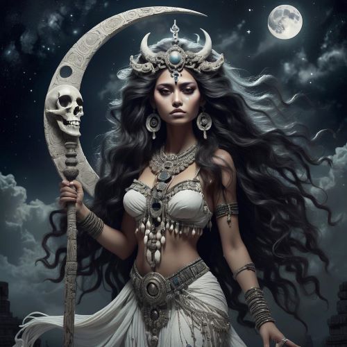 Ix Tab depicted in vibrant art as a radiant Mayan goddess of healing and the underworld, symbolizing life, death, and renewal.