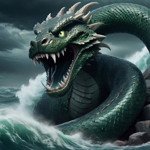 Image of the Norse serpent Jormungandr coiled in the ocean