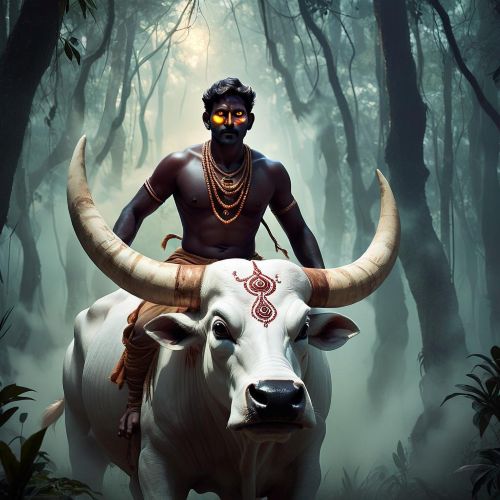 an image of Karinkutty Chathan from Indian mythology.
