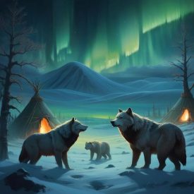 Mythlok - Khakass_ a mystical landscape inspired by Khakass Mythology — depicting the Siberian steppes under a sky illuminated by northern lights.