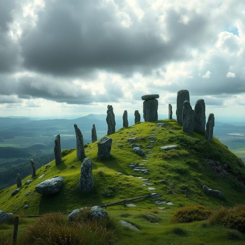 Knockma Hill depicted as a mist-covered sacred hill symbolizing fairy lore, ancient myth, and otherworldly presence