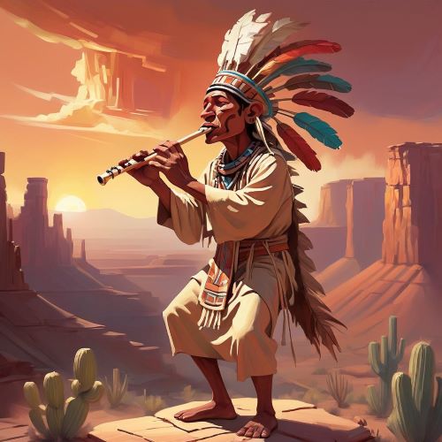 Kokopelli depicted in vibrant art as a joyful flute-playing fertility spirit symbolizing music, celebration, and abundance.