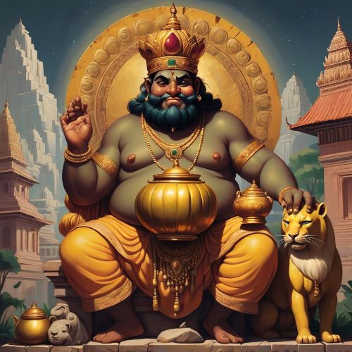 Image of the wealthy and prosperous god Kubera, guardian of treasures and riches.