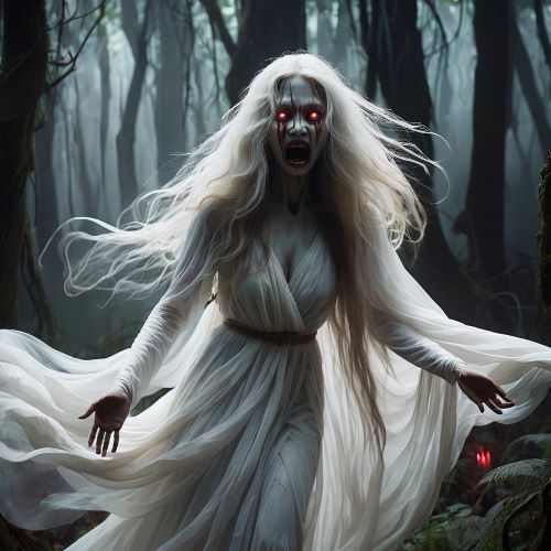 Kuntilanak depicted in dark mythic art as a haunting spirit symbolizing fear and folklore mystery.