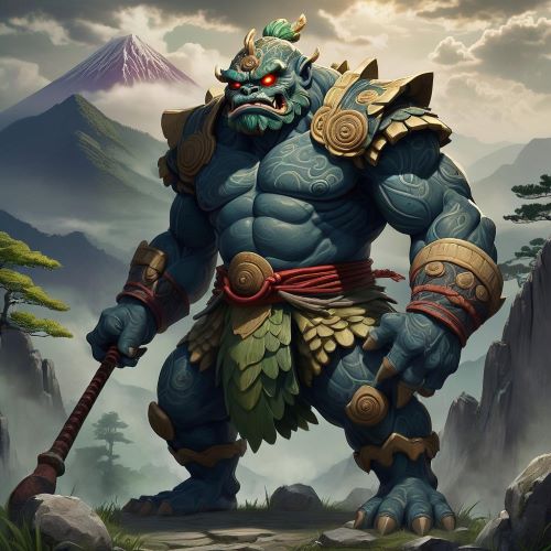 Kuzenbo_ depicted in stylized mythic art as a mischievous yokai embodying chaos and resilience.