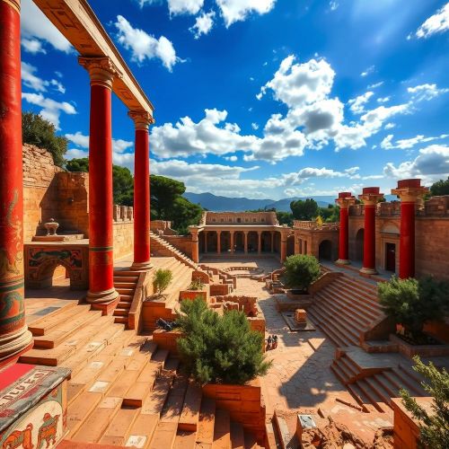 Labyrinth of Knossos depicted as a vast, ancient maze symbolizing mystery, ingenuity, and the legend of the Minota