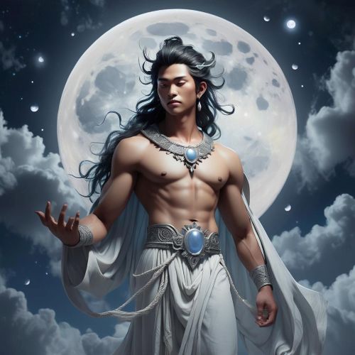 Libulan depicted in mythic art as a radiant moon god symbolizing beauty and balance.