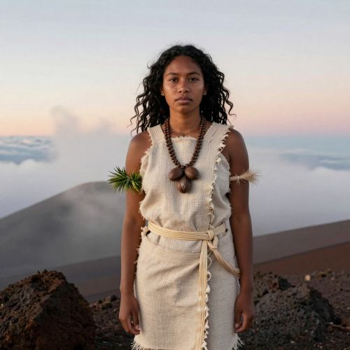 Lilinoe, the Hawaiian goddess of mist, standing on the upper slopes of Mauna Kea at dawn