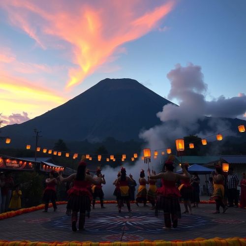 Magayon Festival showing the dramatic birth of a volcano with vibrant cultural elements.