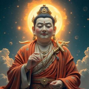 Mireuk, blending Korean shamanic mythology and Buddhist iconography.