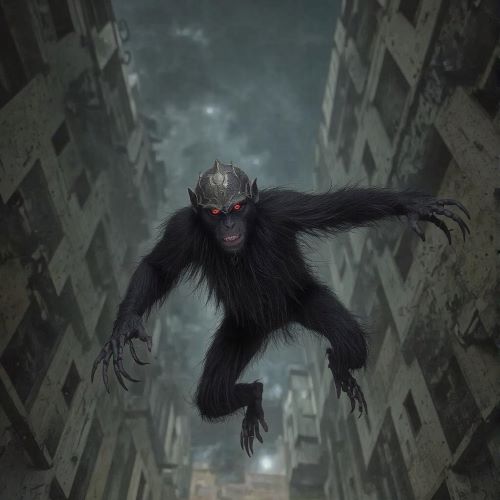 Monkey Man depicted in mythic art as a shadowy humanoid figure symbolizing urban folklore and primal fear.