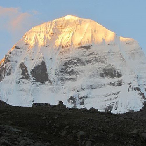 Image of the sacred and towering Mount Kailash, revered as a spiritual axis and abode of gods.