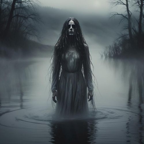 Depiction of Mul Gwishin, the Korean water ghost haunting rivers and ponds.