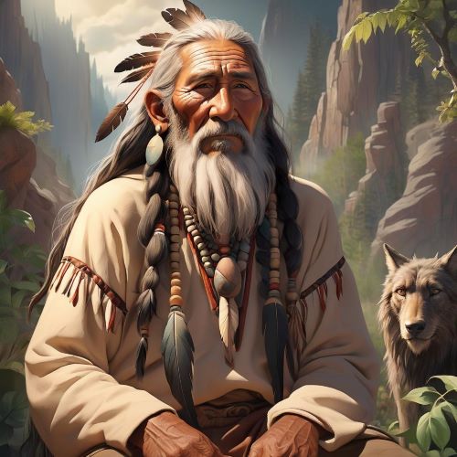 Napi depicted in dynamic art as a clever trickster figure embodying wit, mischief, and cultural tales.