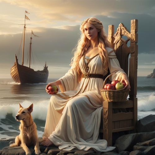 Nehalennia depicted as a serene maritime goddess symbolizing protection, travel, and abundance across the sea