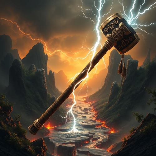 Nyundo depicted in mythic art as a powerful forest spirit symbolizing protection, mystery, and ancestral power.