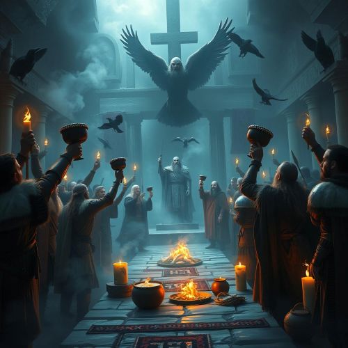 Odin’s Blót depicted as a dark Norse ritual scene honoring Odin through sacrifice, firelight, and ancient reverence