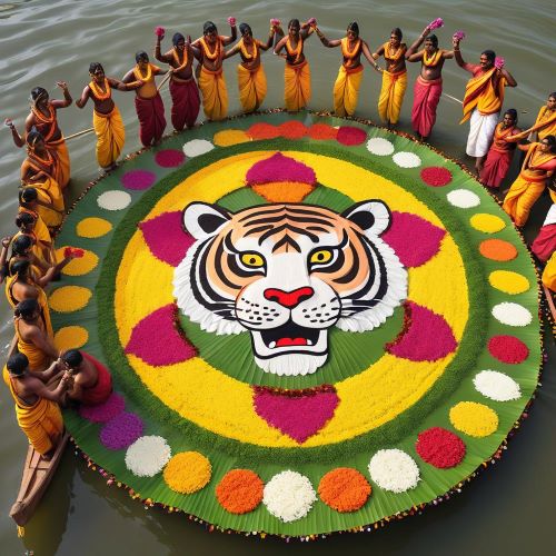 Onam depicted in vibrant mythic art symbolizing harvest, prosperity, and cultural celebration.