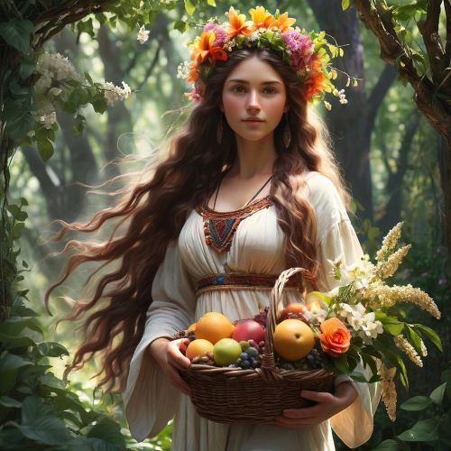Onuava depicted in mystical art as a serene forest spirit embodying harmony, nature, and guardianship.