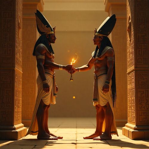 Osiris’s Blessing to Horus : The Sacred Transfer That Defined Divine Kingship Osiris blessing Horus with divine kingship