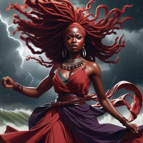 Image of the fierce and powerful Yoruba goddess Oya, goddess of winds, storms, and transformation