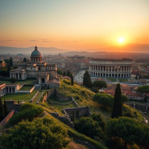 Image of Palatine Hill in Rome, showing ancient ruins and historical architecture.
