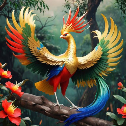 Image of the mythical Phoenix bird Phuong Hoang, symbolizing rebirth, immortality, and fiery elegance