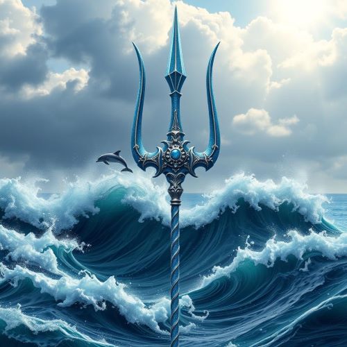 Poseidon’s Trident depicted in dynamic art as a powerful sea weapon symbolizing authority, oceanic might, and protection.