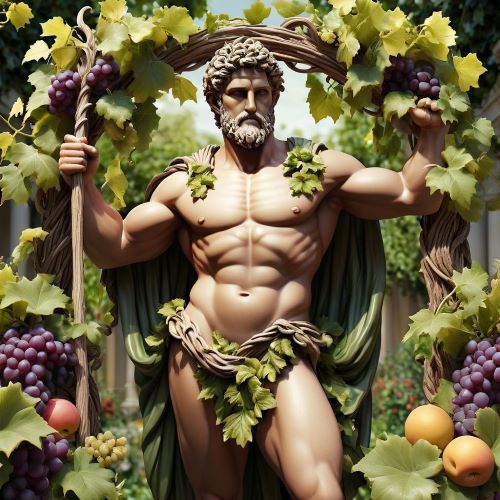 Priapus depicted in classical art as the god of fertility and gardens, symbolizing growth, abundance, and protection.
