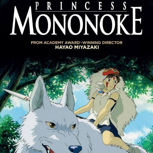 Princess Mononoke depicted in mythic art as a fierce forest guardian symbolizing nature, conflict, and spiritual balance.